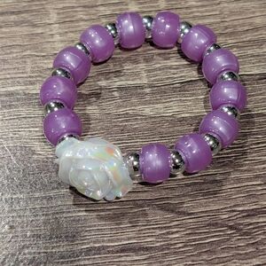Purple Beaded Bracelet with White Rose Accent